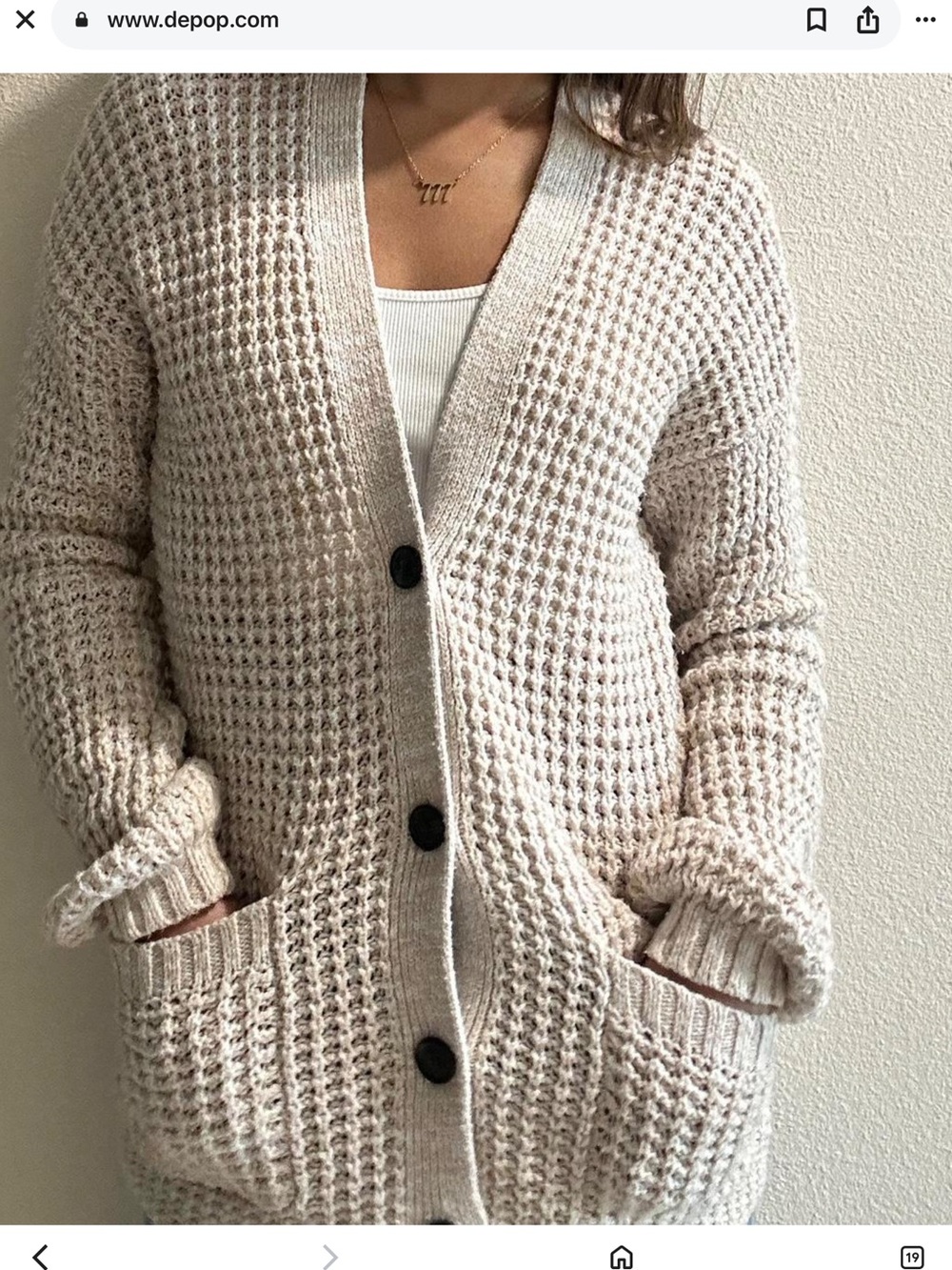 American Eagle Outfitters Cream Waffle Knit Button Cardigan